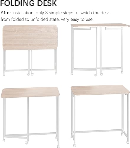 Miniatura 6 de 4NM Escritorio móvil pequeño rodante para computadora de 27.5", mesa carrito plegable para laptop con ruedas, escritorio de oficina portátil para