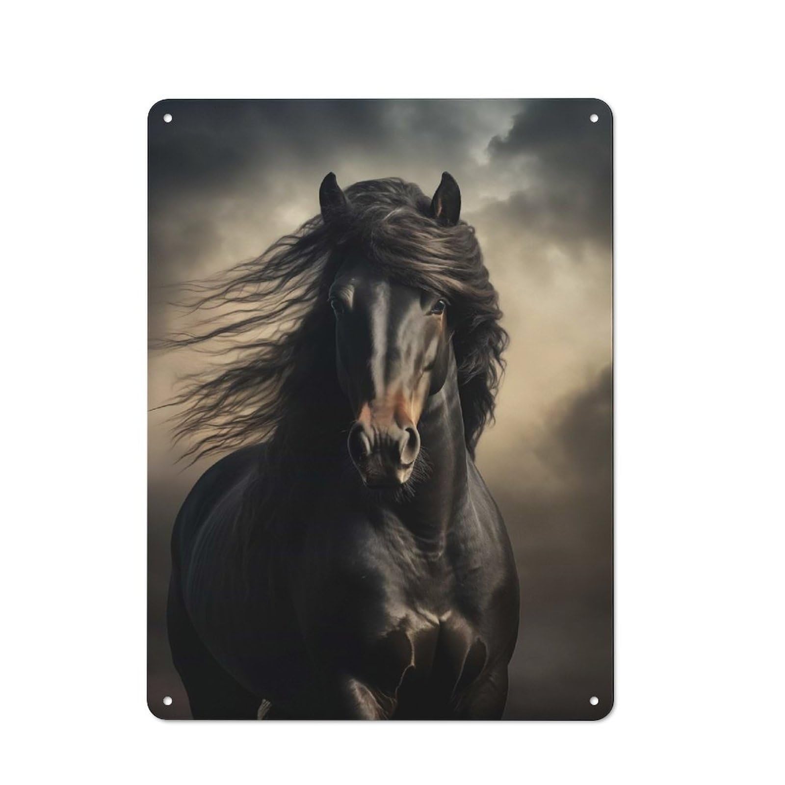 Junmoney Black Horse Portrait Tin Wall Plaque 40X30cm With For Garage Or Workshop, For An Autumn Wall Display In Garage And Workshop