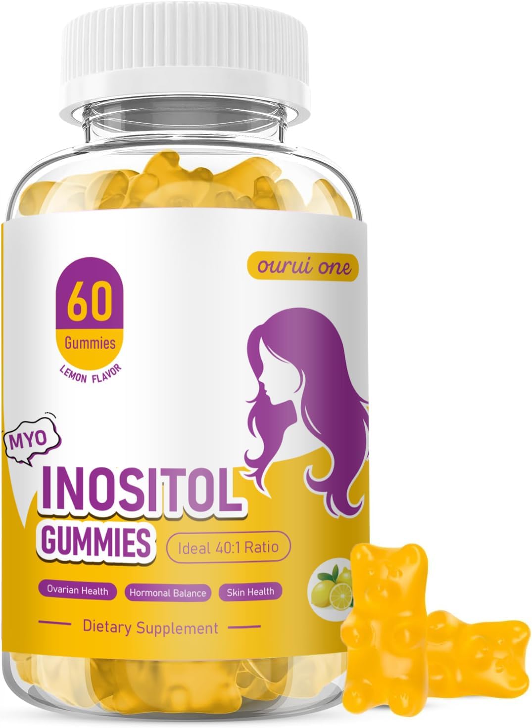 Myo & D-Chiro Inositol Gummies for Women – 40:1 Ratio Hormone Balance & Fertility Support with ALA, Vitamin D3, B12 & Chromium – Lemon Flavor Inositol Supplement for Women – 60 Gummies 1 Pack