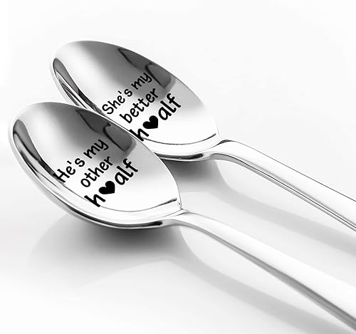 XQLZY She's My Better Half He's My Other Half Funny Spoon Set de regalo, regalos para parejas para el día de San Valentín, Navidad, aniversario,