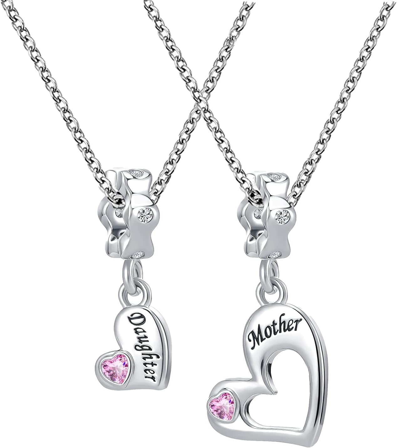 DWJSuMother Daughter Matching Necklace for Mommy Set Love Heart Son Mom Birthday Gift CZ Crystal Pendant Necklaces for Mothers Day