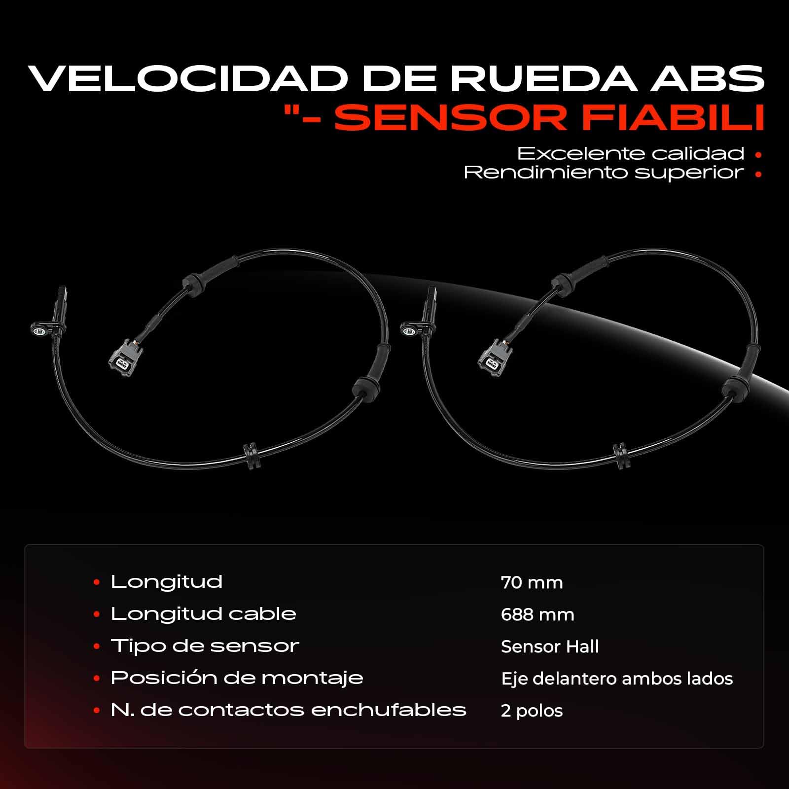 Frankberg 2x Sensor de velocidad de ruedas Sensor ABS 2 Polos Compatible con Qashqai II SUV J11 J11 Kadjar HA HL Replace# 31640