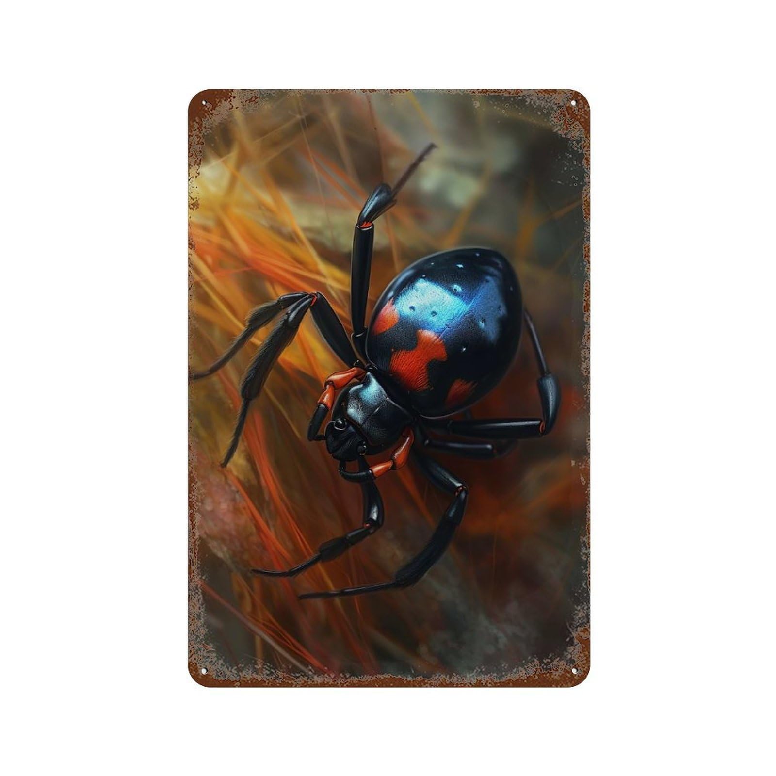 Garage Style Colorful Black Widow Weathered Tin Sign 11.8"x7.9", Shabby Chic Decor for Bar And Workshop