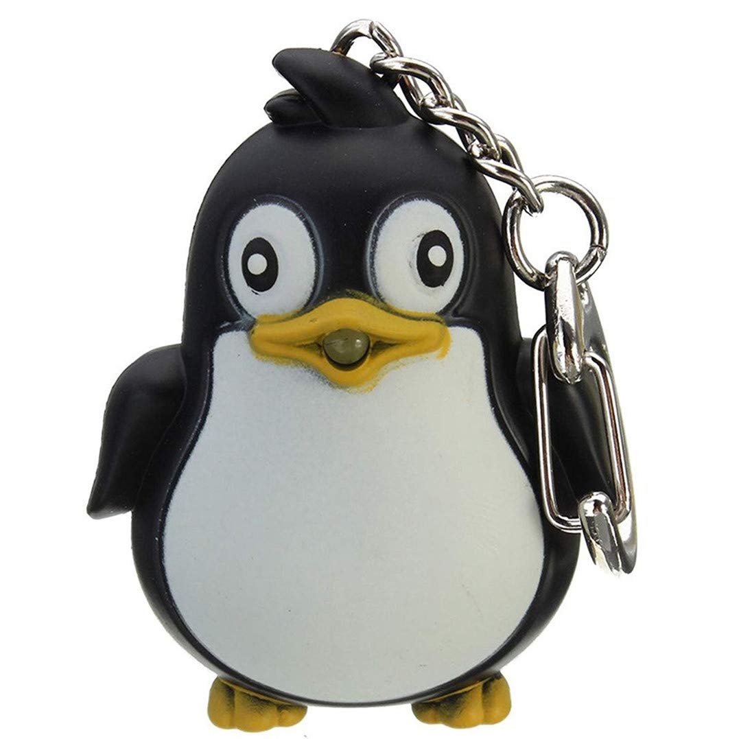 GarispaceCartoon Penguin Keychains Light & Sound Keyring Little Penguin Design Led Keychain Flashlight Pendant Mobile Phone Bag Accessories(Black penguin)