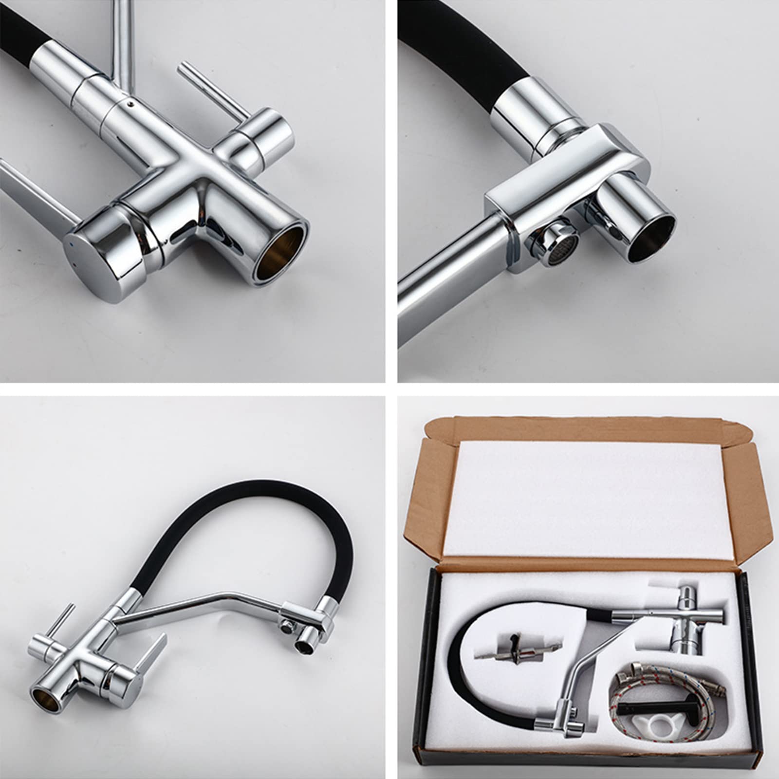 Grifos de Cocina con Salida de Agua Potable filtrada, Grifo de Cocina abatible Giratorio de 360°, Mezclador de Cocina de latón Macizo de Agua fría y Caliente