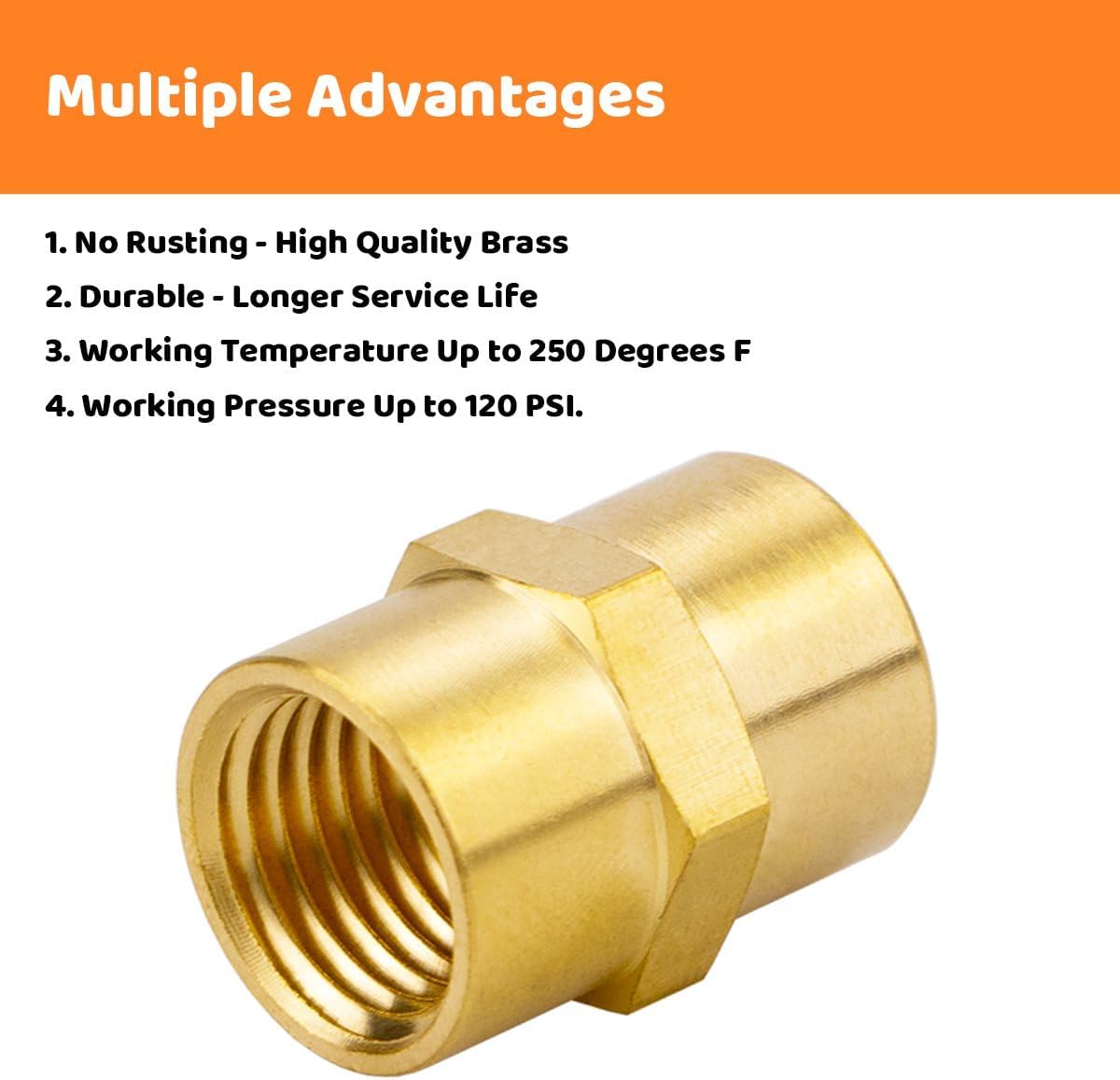 (2-Piece) Besosay 1/2" x 1/2" NPT Brass Coupler Coupling Female Pipe Adapter Connector Adapter Fittings
