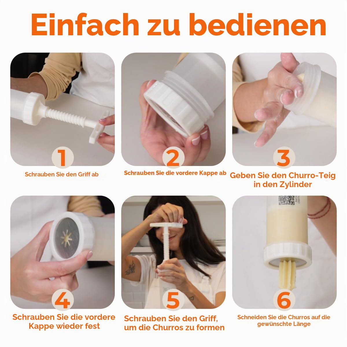 KneadEat Churro Maker Kit Mit Booster-Betriebenem Griff Churrera Und Spritzbeutel Churros Füller Einfacher QR-Rezept Zum Zubereiten Befüllen Eigener Zu Hause - Kneadeat Cookie Press