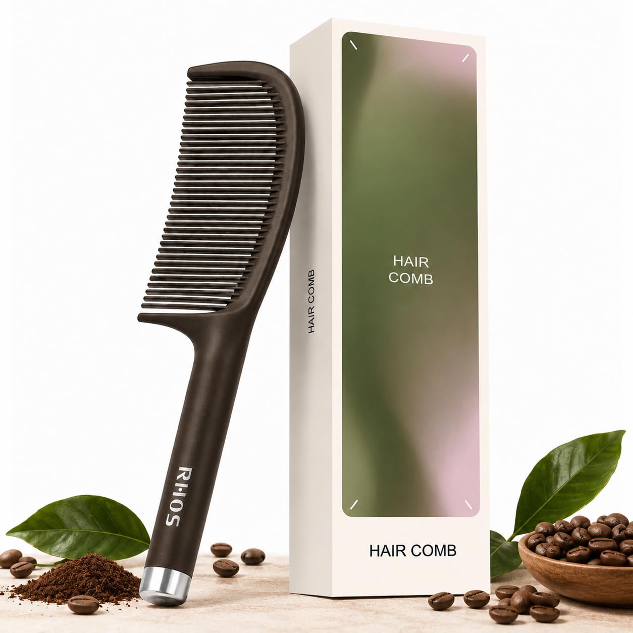 Peine RHOS de Dientes Finos con Mango Café miniatura 1