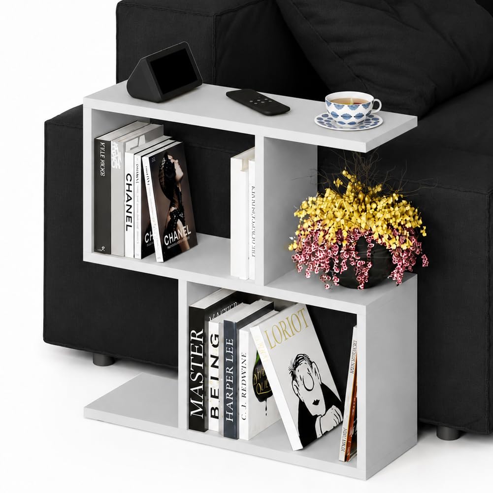 BAKAJI Tavolino Soggiorno da Caffe Porta PC Tavolo Salotto Laterale Divano Ripiano in Legno Struttura in Legno Design Moderno Industriale Dimensione 60 x 60 x 19.5 cm (White)