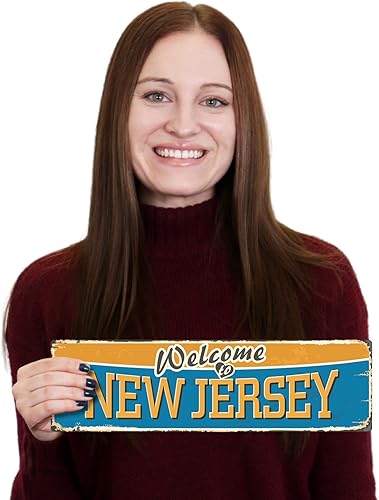 Miniatura 2 de SmartSign Letrero de metal vintage de 4 x 14 pulgadas con texto en inglés "Welcome To New Jersey State", aluminio inoxidable de 40 mil con capa