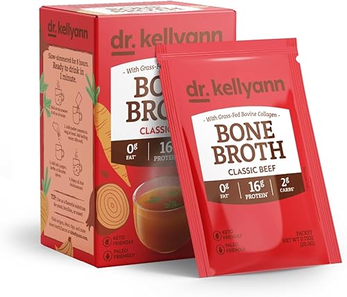 Dr. Kellyann - Paquetes de polvo de colágeno de caldo de hueso clásico de ternera (7 porciones) – 16g de proteína, colágeno hidrolizado de carne