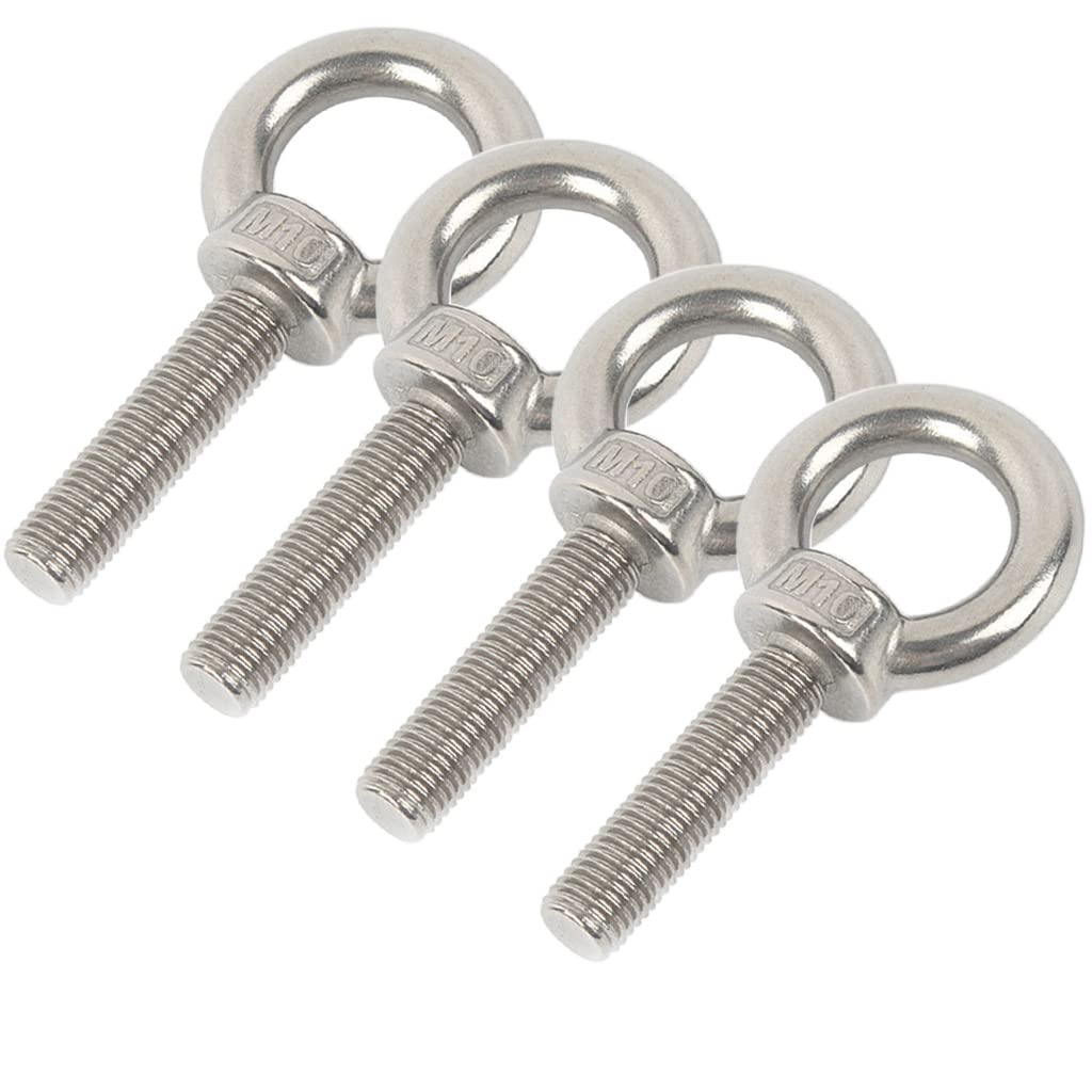 Stainless Steel Eye Bolts, 4 Pack M10 Shoulder Eye Bolt 1.2" Heavy Duty EyeBolts Screws in Eye Hooks with Washer and Nuts for Lifting Ring Eyebolt Thread Length 30mm