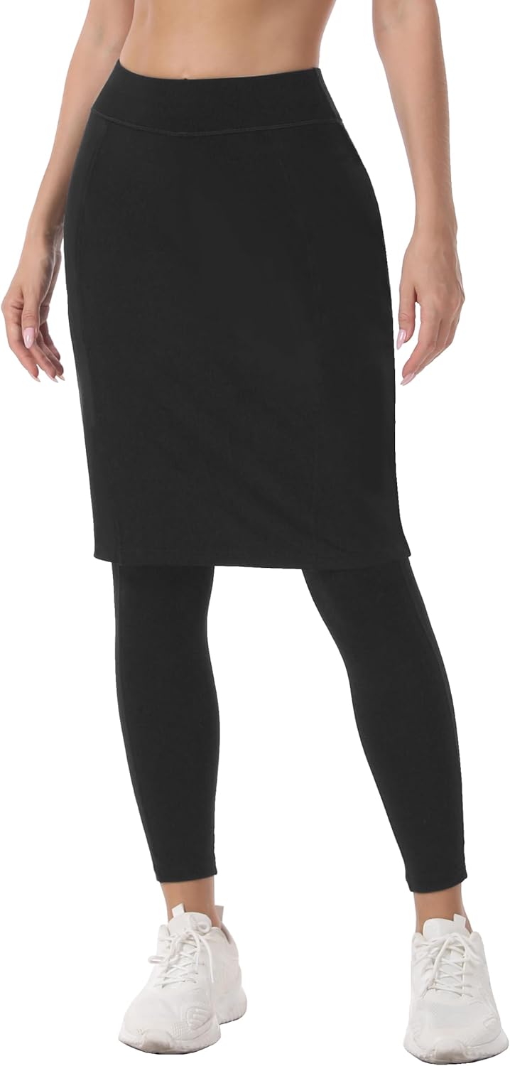 HOKOYI Women 23" Athletic Knee Length Skirt with Full Leggings Attached Pockets Workout Modest Skirted Capris - Image 3