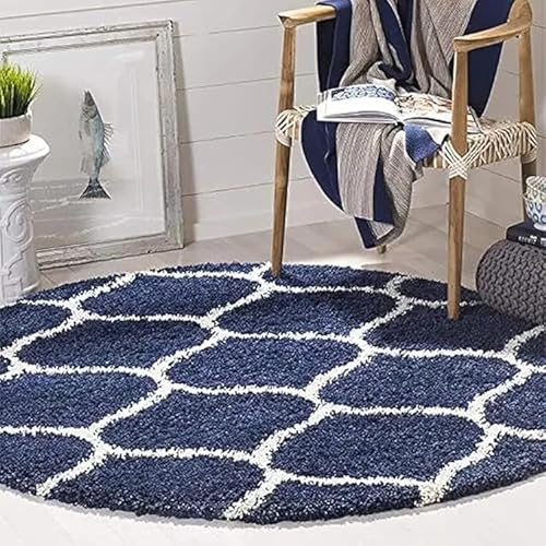 MALTA HOME FURNISHING Fluffy Runner Rugs, Super Soft Shaggy Round Carpet Fuzzy Long Fur Rug for Bedroom Living Room Dorm, Plush Kids Playroom Baby Girls Nursery Decor Mats (Blue Ivory, Small)