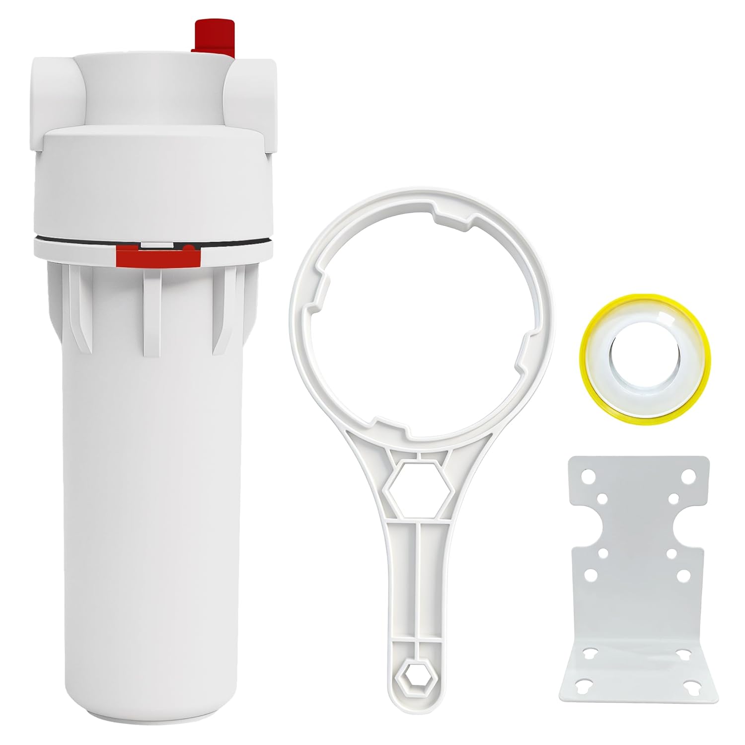 Tool-Free or Wrench-Assisted Whole House Water Filter Housing,Pre-Filtration System with 3/4 NPT Inlet and Outlet,Fit Universal 10"x2.5" Sediment Filter,Pressure Release