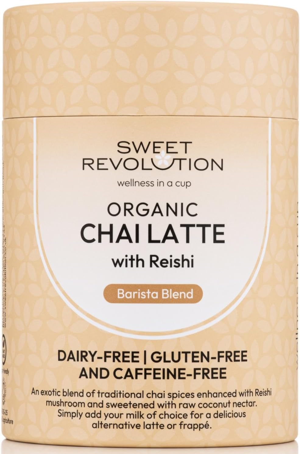 Organic Chai Latte with Reishi Barista Blend (1 x 100g) tub. Caffeine Free, Gluten Free, Dairy Free, Refined Sugar-Free.