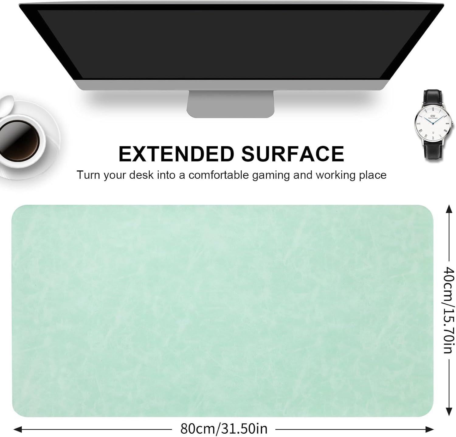 Desk Pad Soft PU Leather Large Mouse Pad Laptop Computer Desk Mat Table Blotter Flat Smooth Waterproof Non-Slip Desktop Protector Write Pad for Office and Home (Light Green, 60x35cm) - Image 7
