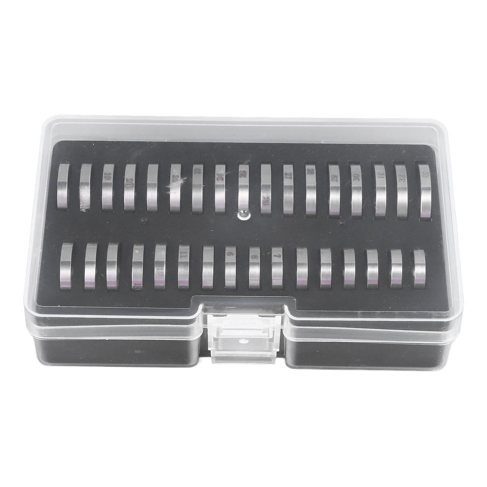 Misuratore per Anelli, Misuratore per Anelli in Acciaio Inossidabile, Misuratore per Anelli da Dito, Set per Misurare lecon Scatola di Immagazzinaggio, Misure da 1 a 33