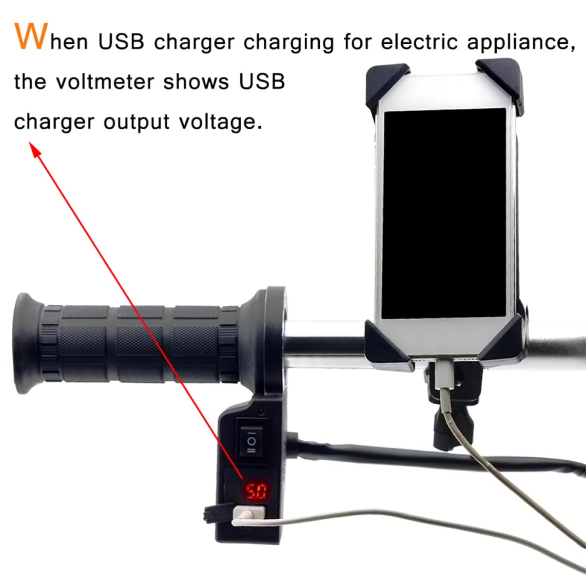 ABOOFAN 2.1a Chargeur Usb Pour Guidon De Véhicule Poignée Chauffante Avec Prise Adaptateur Et Voltmètre Noir