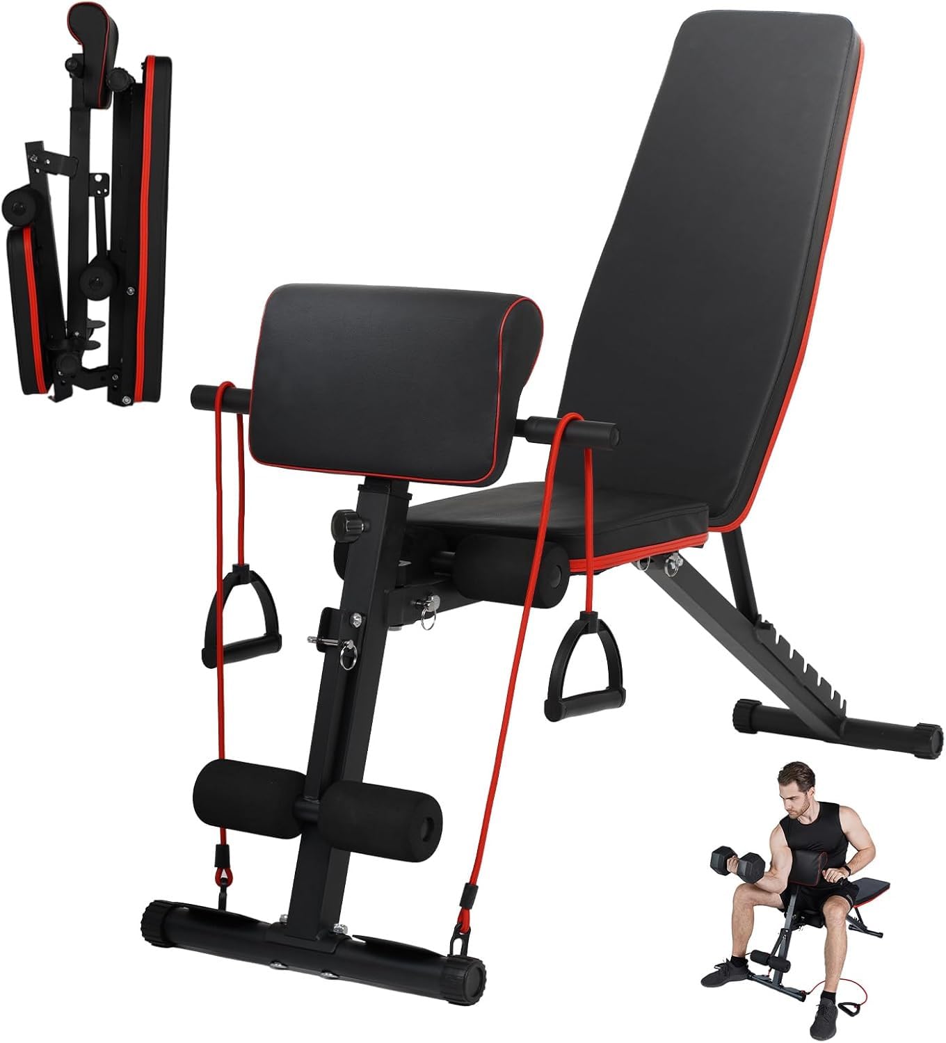 Banco de Pesas Ajustable y Plegable para Musculación, Banco de Entrenamiento Multifuncional para Gimnasio en Casa, Carga Máx. 250/300kg, con Banco Scott o Silla Romana de Hiperextensión