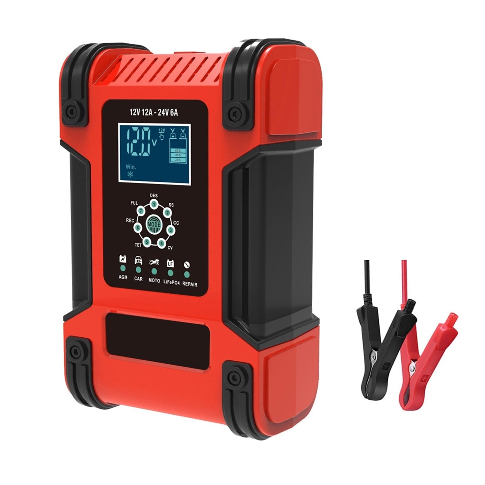 Cargador De Batería De Motocicleta De Coche Inteligente De 12V 6A For Auto Moto Gel De Plomo Ácido Carga Inteligente con Pantalla LCD Digital(Yellow)