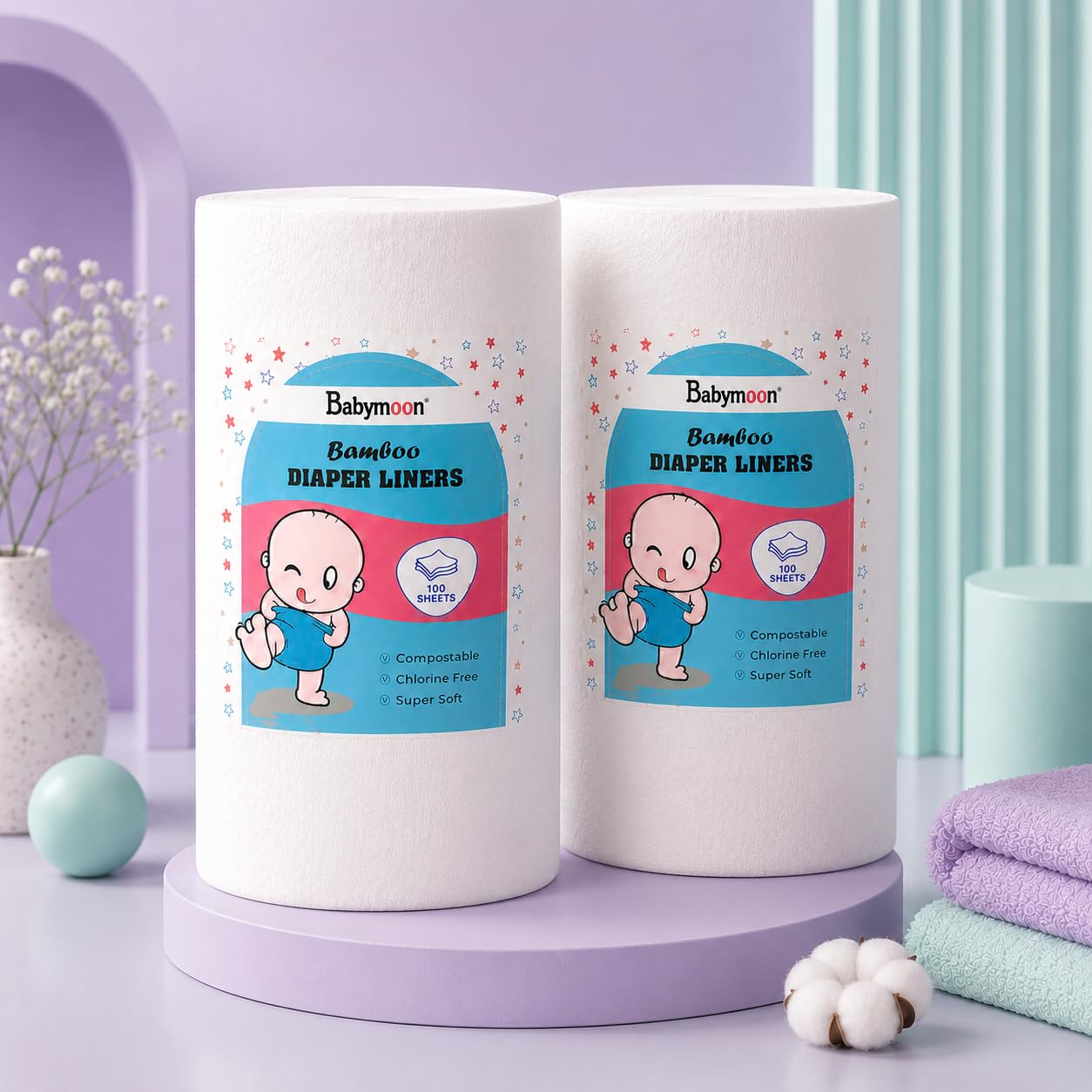 Babymoon Disposable Flushable Diaper Liners | Biodegradable Bamboo Nappy Diaper Liners -Set of 2-image-14