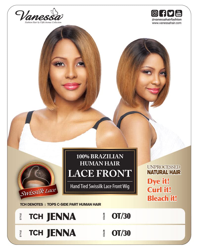 VANESSA Lace Front Tops C-Side Part Medium Short Length Straight Style Brazillian Human Hair Wig - TCH JENNA (OT30)