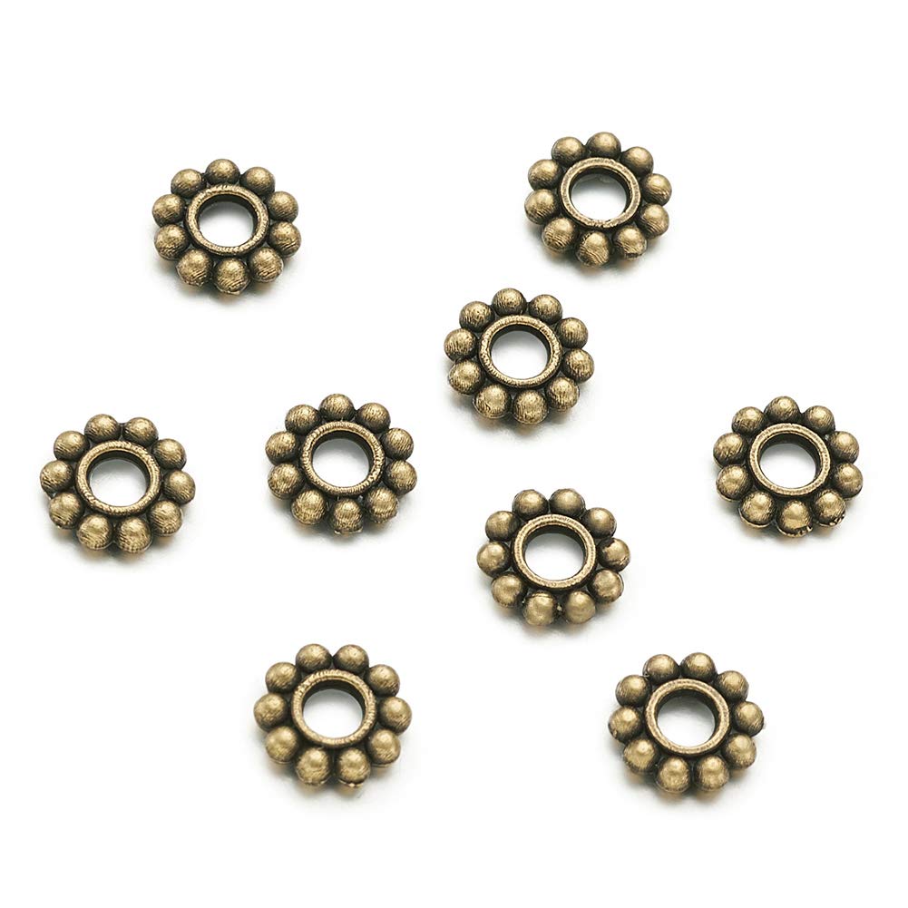 Beadthoven 50pcs Tibetan Style Antique Bronze Alloy Daisy Spacer Beads For DIY Bracelet Necklace Earring Jewelry Making Supplies 6.5x1.5mm Hole