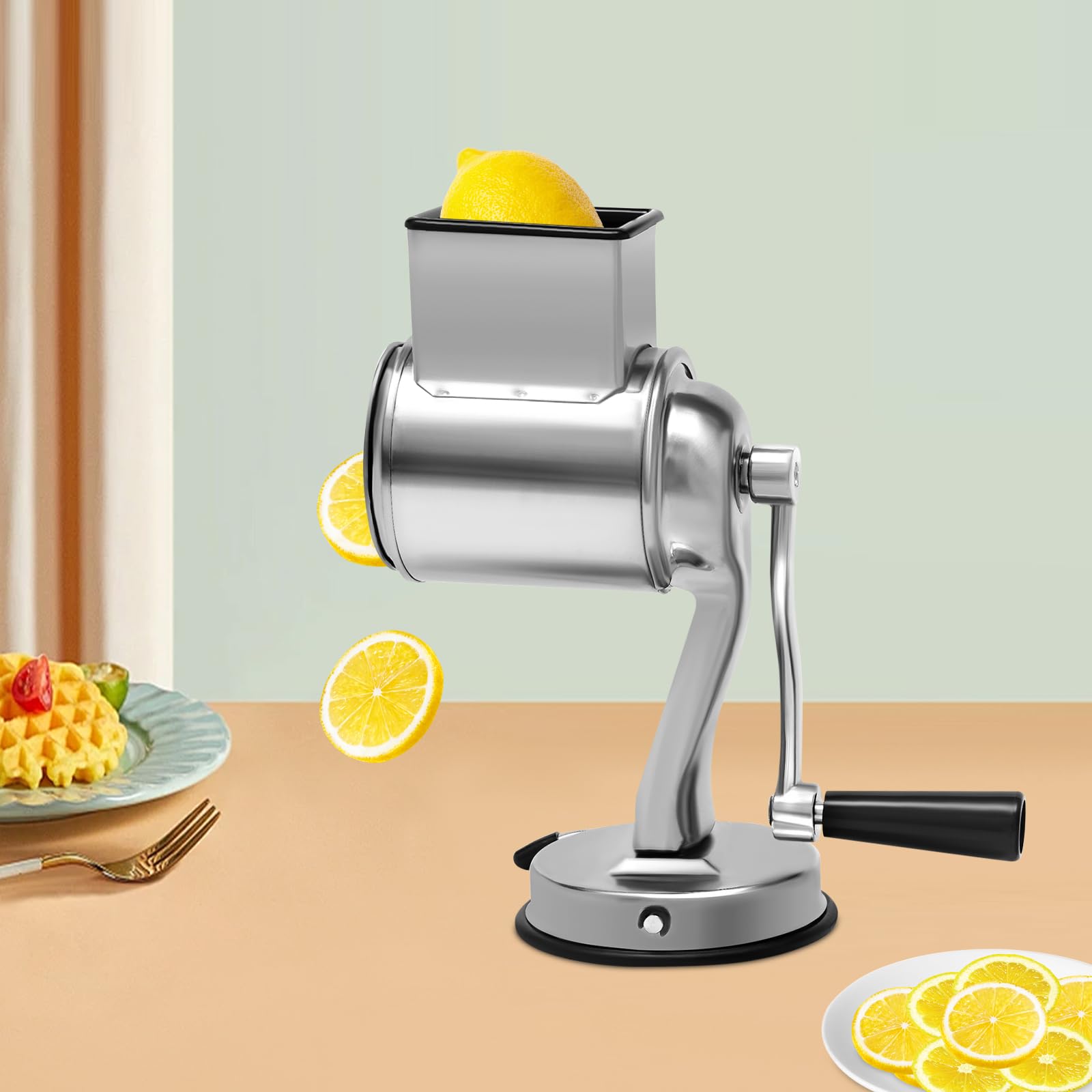 Affettatrice manuale per verdure 5 in 1 multifunzione Veggie Chopper Rotary Drum Grattugia a tamburo Grattugia per formaggio con 5 tamburi da taglio in acciaio inox