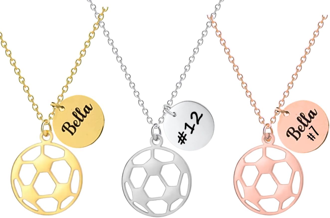 Soccer Gift, Personalized Engraved Dainty Soccer Necklace, Tarnish Free Girls Custom Soccer Jewelry, Soccer Gifts for Soccer Players & Teams