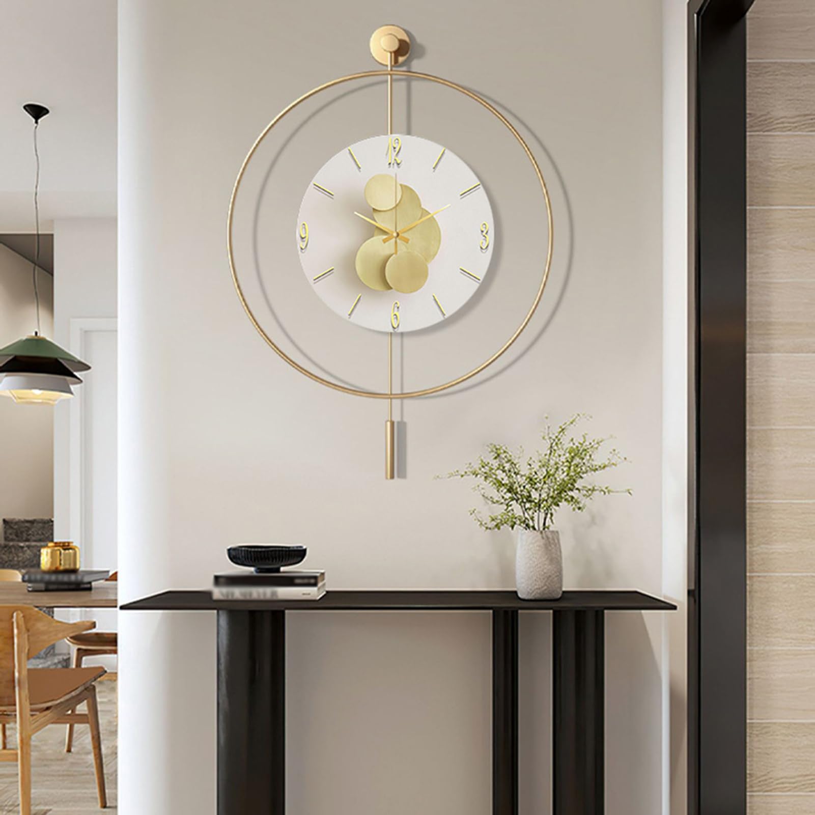 Reloj de pared grande, diseño moderno de péndulo, funciona con pilas, cuarzo silencioso sin tictac para sala de estar, cocina, dormitorio, decoración de pared decorativa, 50 cm x 70 cm