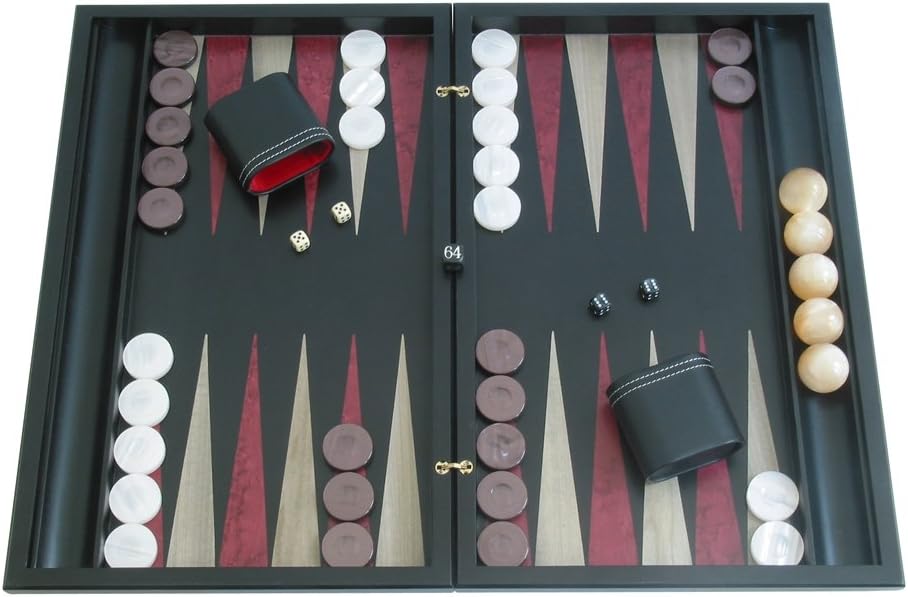 Backgammon Board Game Set with Racks (19" Wood Case) - Model 409, Sensation Series, Black