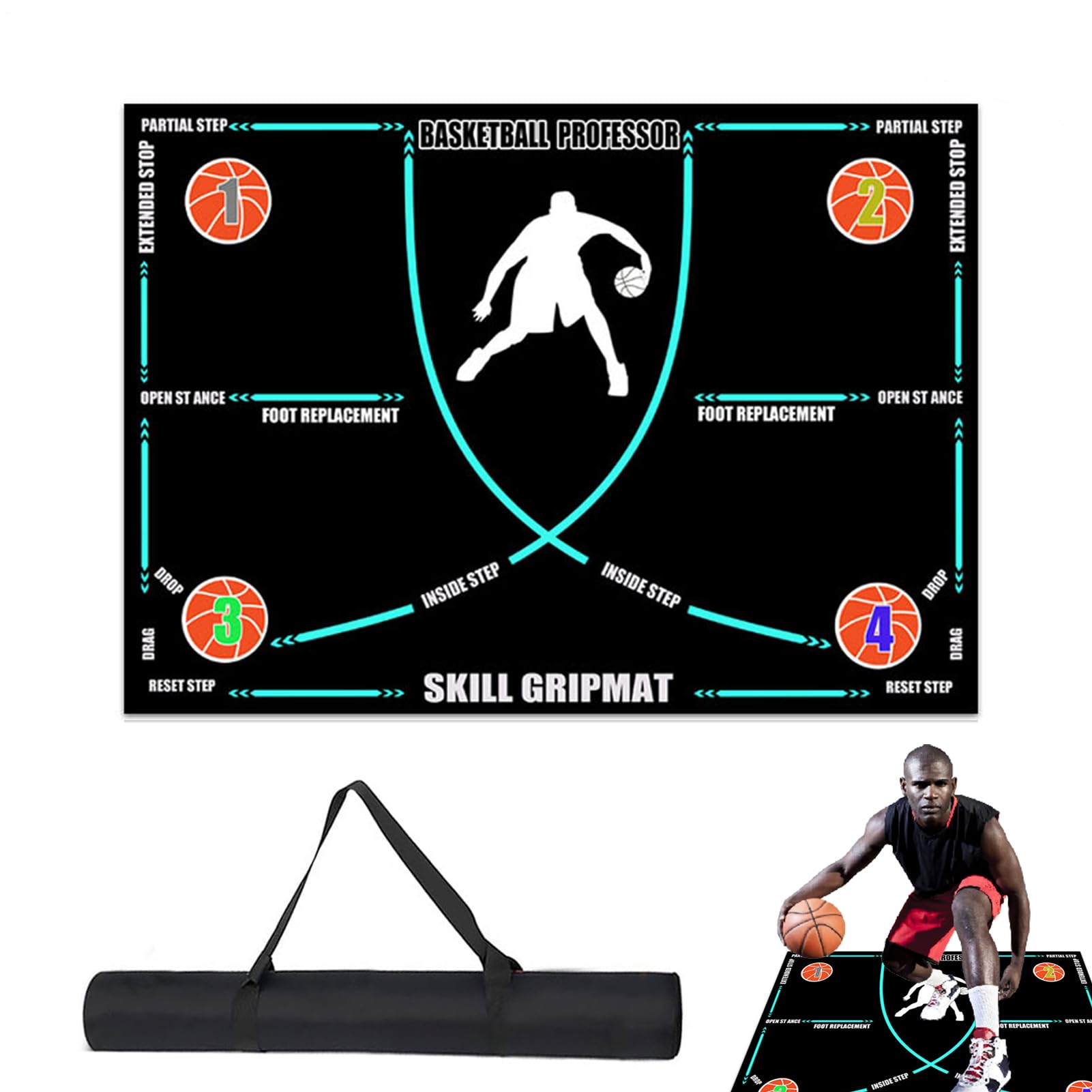 Basketball Corner Mat Anti Slip Rubber Silent Shock Absorbing Exercise Mat Foldable Training for Adults