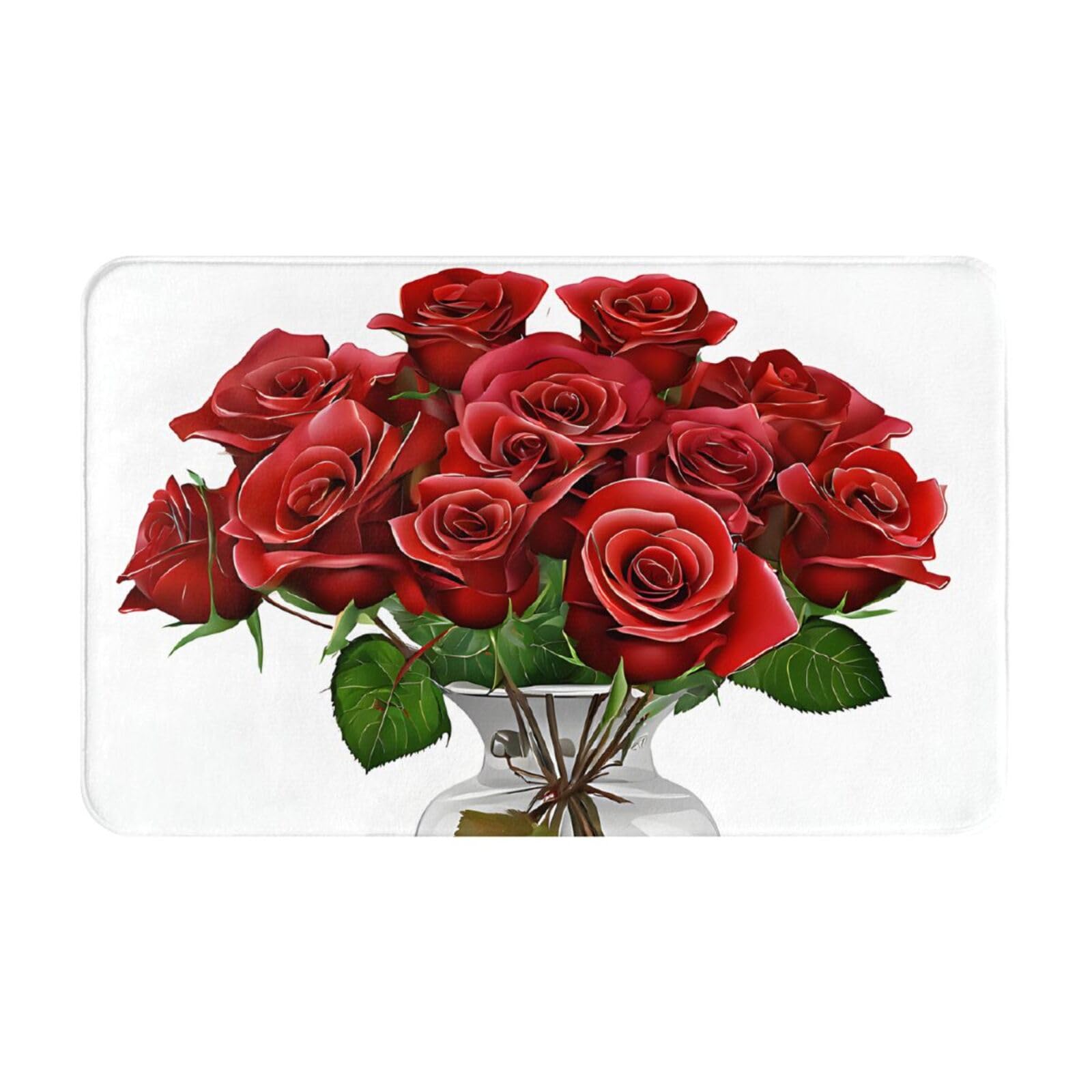 Red Roses Print Living Room Bathroom Kitchen Anti Slip and Absorbent Carpet, Indoor Entrance Door Muddy Floor Mat, Ultra Soft Washable Carpet 21x31.5 Inches