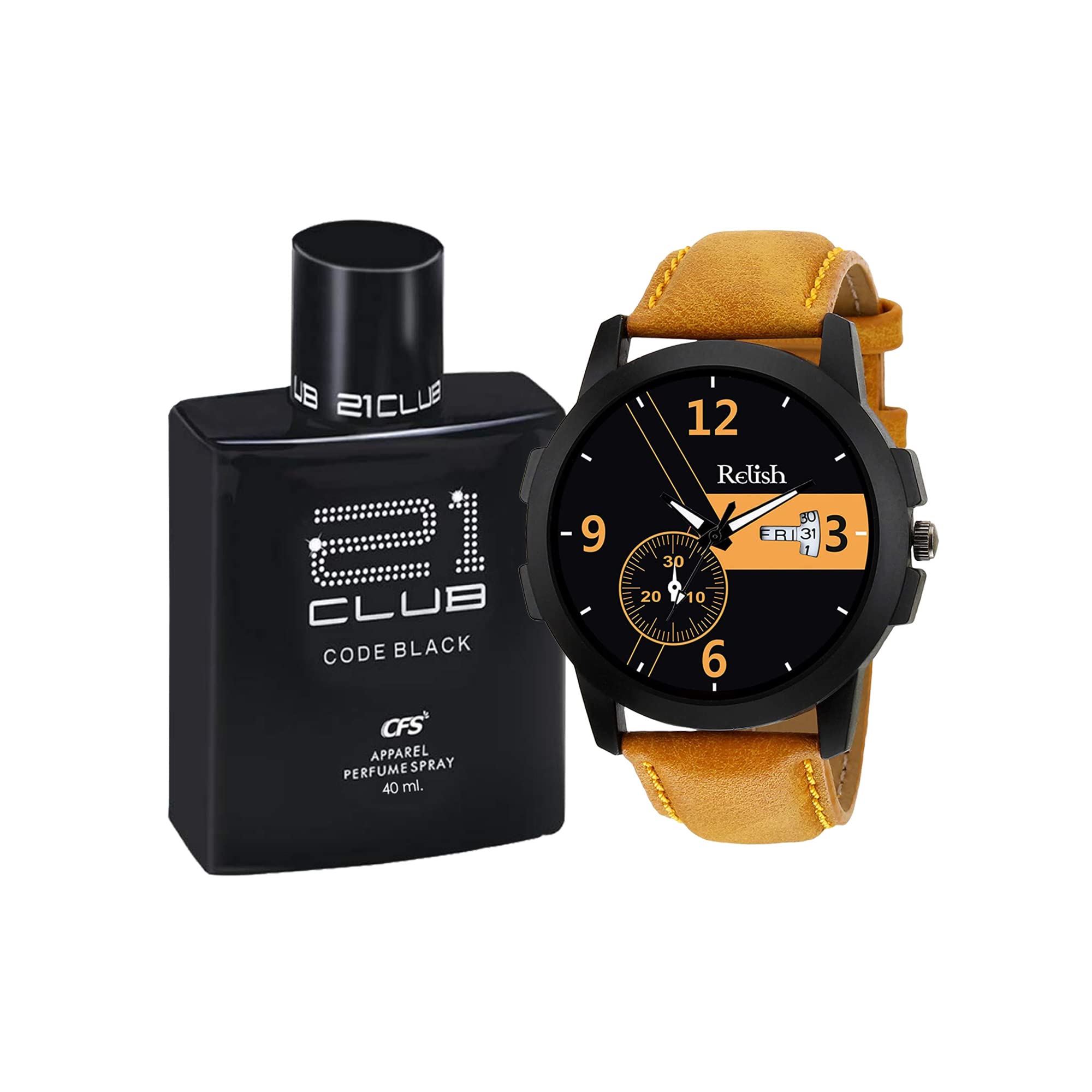 Relish Black Analog Watch Leather Strap with Perfume Combo Pack | Best Gift for Diwali | Anniversary,Birthday, Diwali Gift for Men (B0BCYSHDL3) Amazon Price History, Amazon Price Tracker