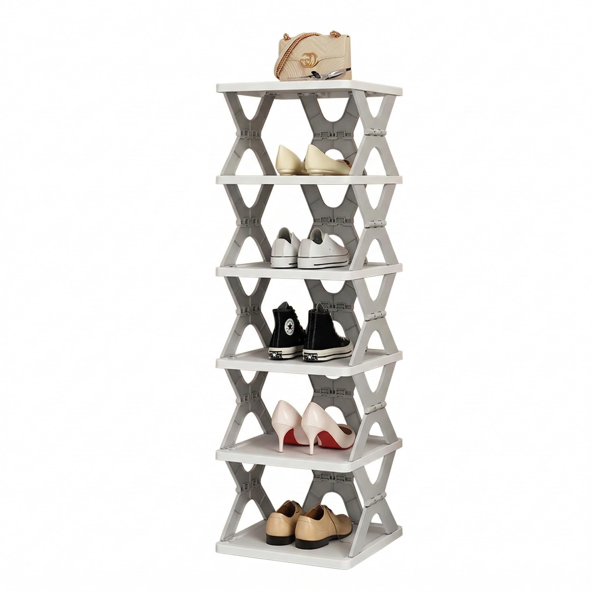 4-Tier Shoe Rack, White, X-Shape Design, Vertical Storage Organizer, Space Saving-image-6