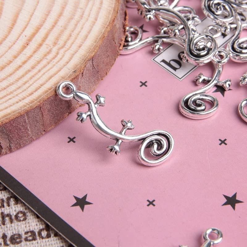 Ximimark 100 PCS Gecko Charms Antique Silver Tone 2 Sided Lizard - Image 6