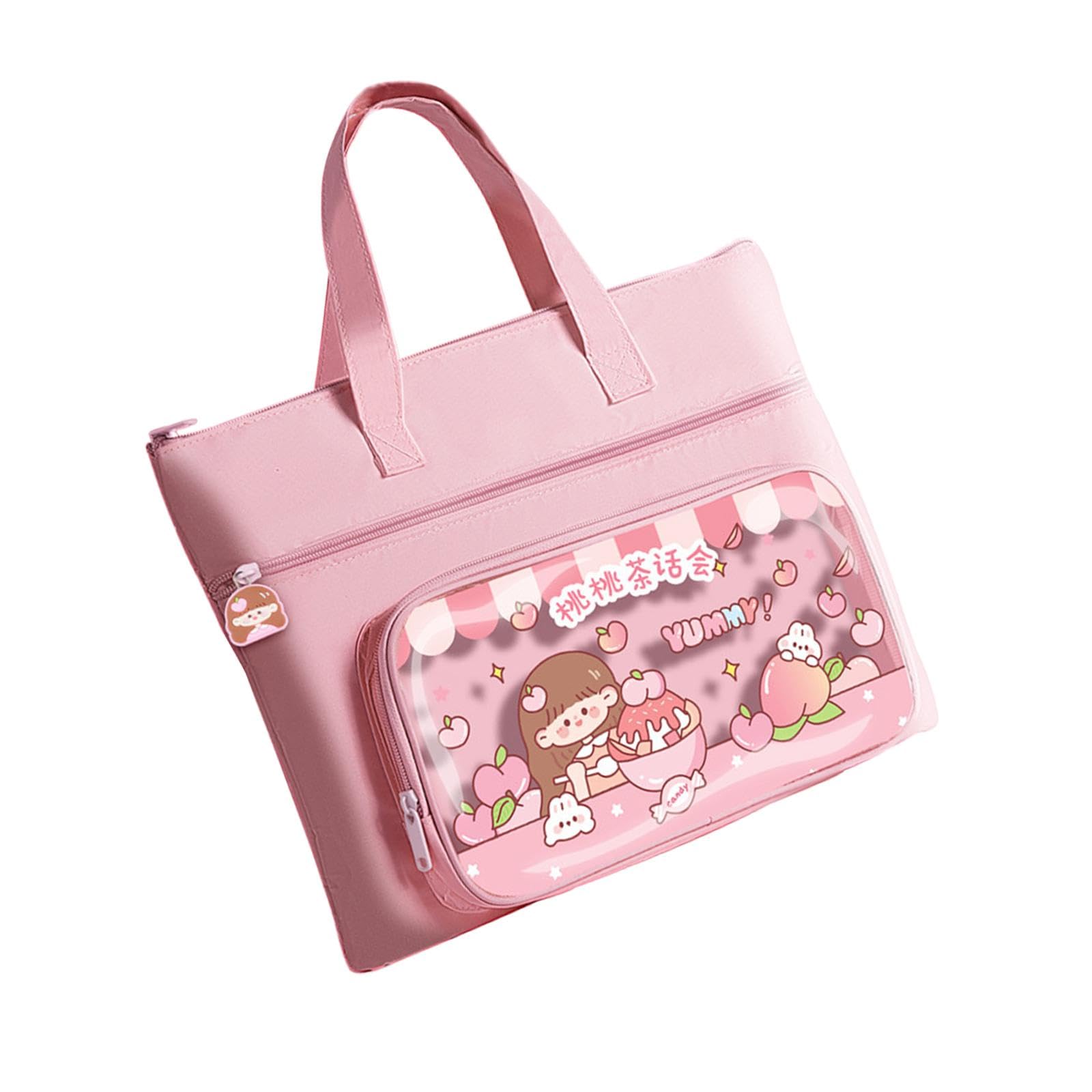 Students Bag Cartoon Printing Trendy Tote Bag for Party Spring Work Pink Peach-image-12