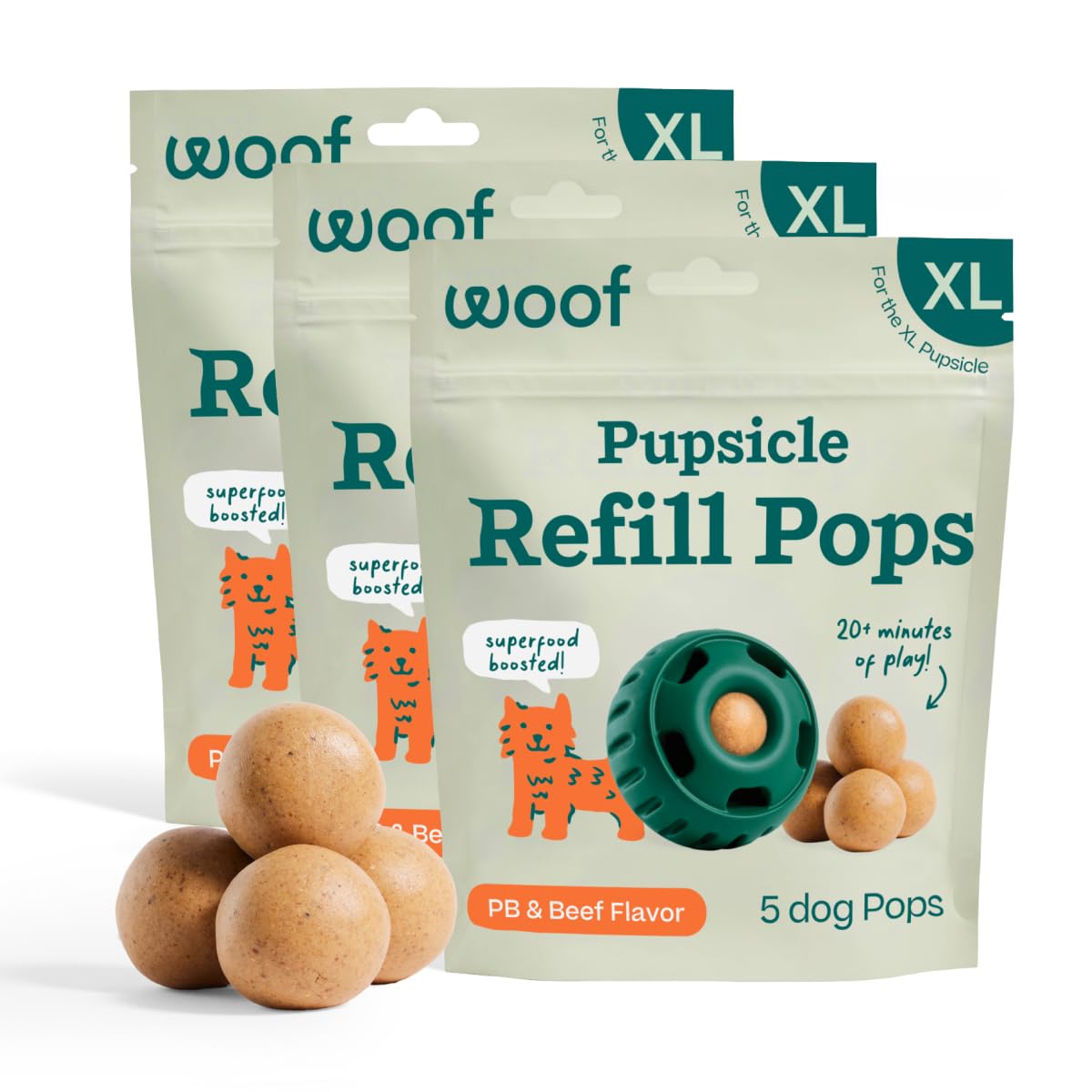 WOOF Pupsicle Peanut Butter &amp; Beef Refill Pops Dog Treats, XL, 3 Pack