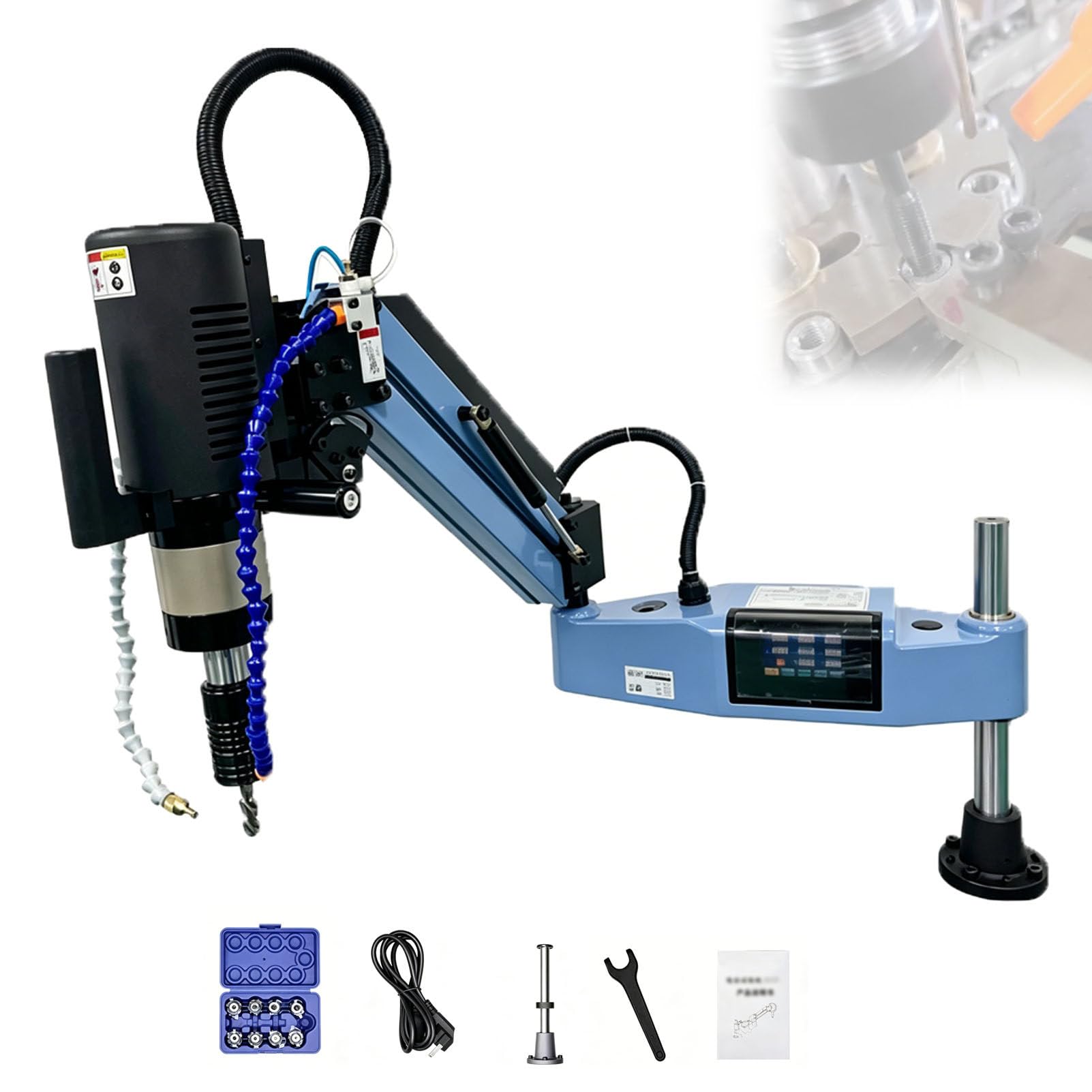 Pfps Electric Tapping Machine M3-M16, with 8PCS Collets, Auto-Oiling & Cooling Air Blast, 375RPM Flexible Arm for Machinery Manufacturing