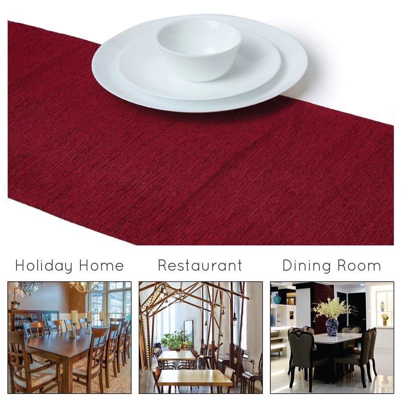 Encasa XO Fine Chenille Table Runner For Dining with V-End and Tassels, 32x150 cm - Red, 59.1 x 12.6 inch (Rectangle) - Image 3