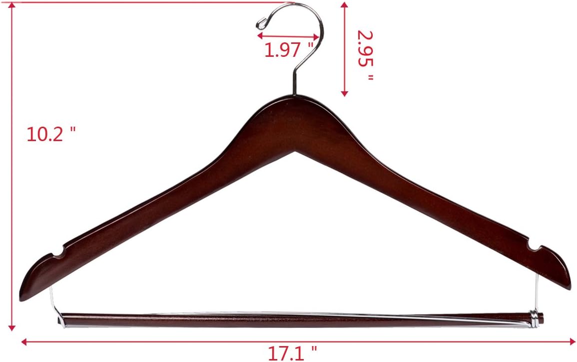 Quality Hangers Wooden Hangers Beautiful Sturdy Suit Coat Hangers with Locking Bar Mahogany (5)