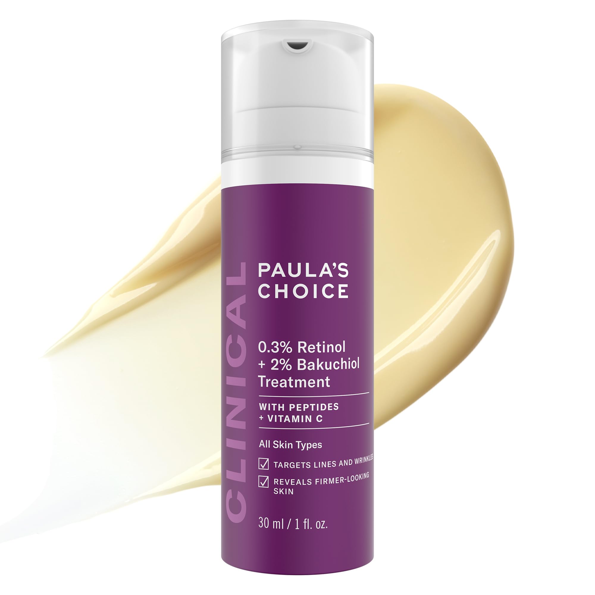 Paula's Choice CLINICAL 0.3% Retinol + 2% Bakuchiol Treatment, Anti-Aging Serum for Deep Wrinkles & Fine Lines, Fragrance-Free, 1 Ounce