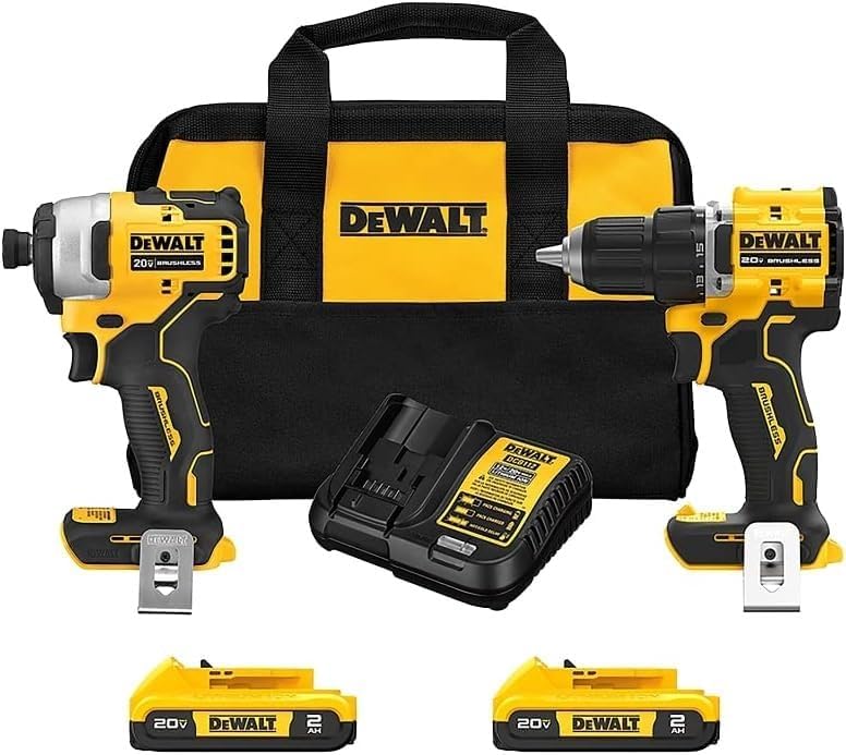 DEWALT 20V MAX 2-KIT DCK225D2: 20V Lithium-Ion Battery, 2.0Ah, DCD794 Drill, DCF809 Impact Driver, 2 Batteries, Charger, Case