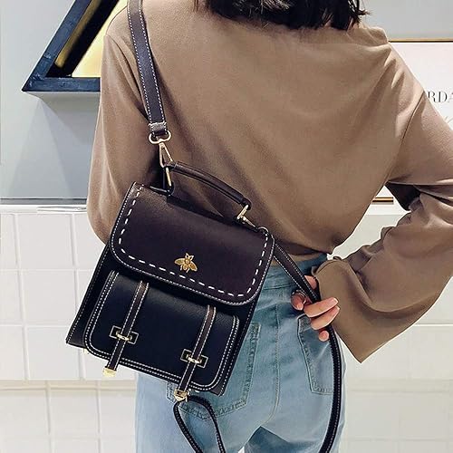 Miniatura 2 de Mochila pequeña a la moda para mujer, mochila retro mini casual, bolso de mano con diseño de color de contraste, Negro -, Mochilas Daypack