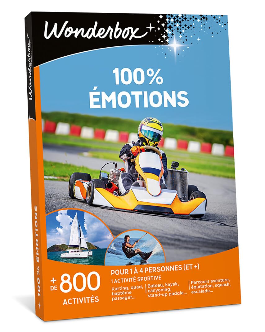 Wonderbox – 100% emociones – Caja de regalo – Idea de regalo de aventura | 1 actividad deportiva para elegir – Más de 1000 experiencias – Pilotaje o bautismo de GT, karting, kayak, curso de aventura