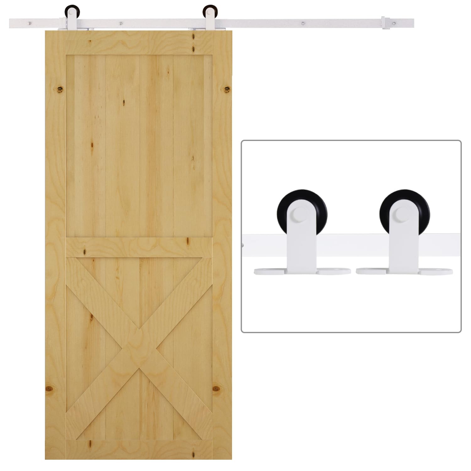 HOMCOM 183CM/6FT Kit per Porta Scorrevole Portata 100kg, Binario per Porta Scorrevole con Rotelle e Minuteria Inclusa, Bianco