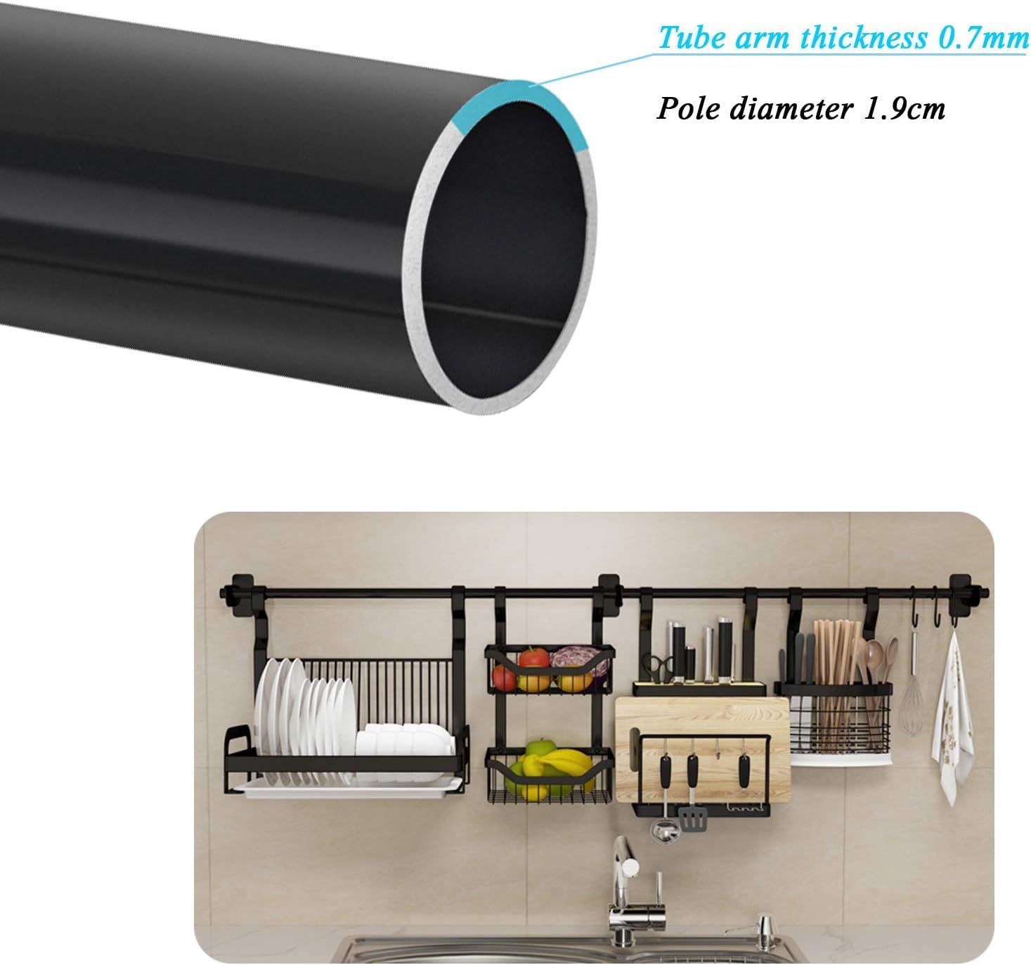 Scaffale da cucina a parete in acciaio inox, scolapiatti con ganci a S appesi, per lavello, bancone, armadio, combinazione fai da te, salvaspazio, multifunzionale