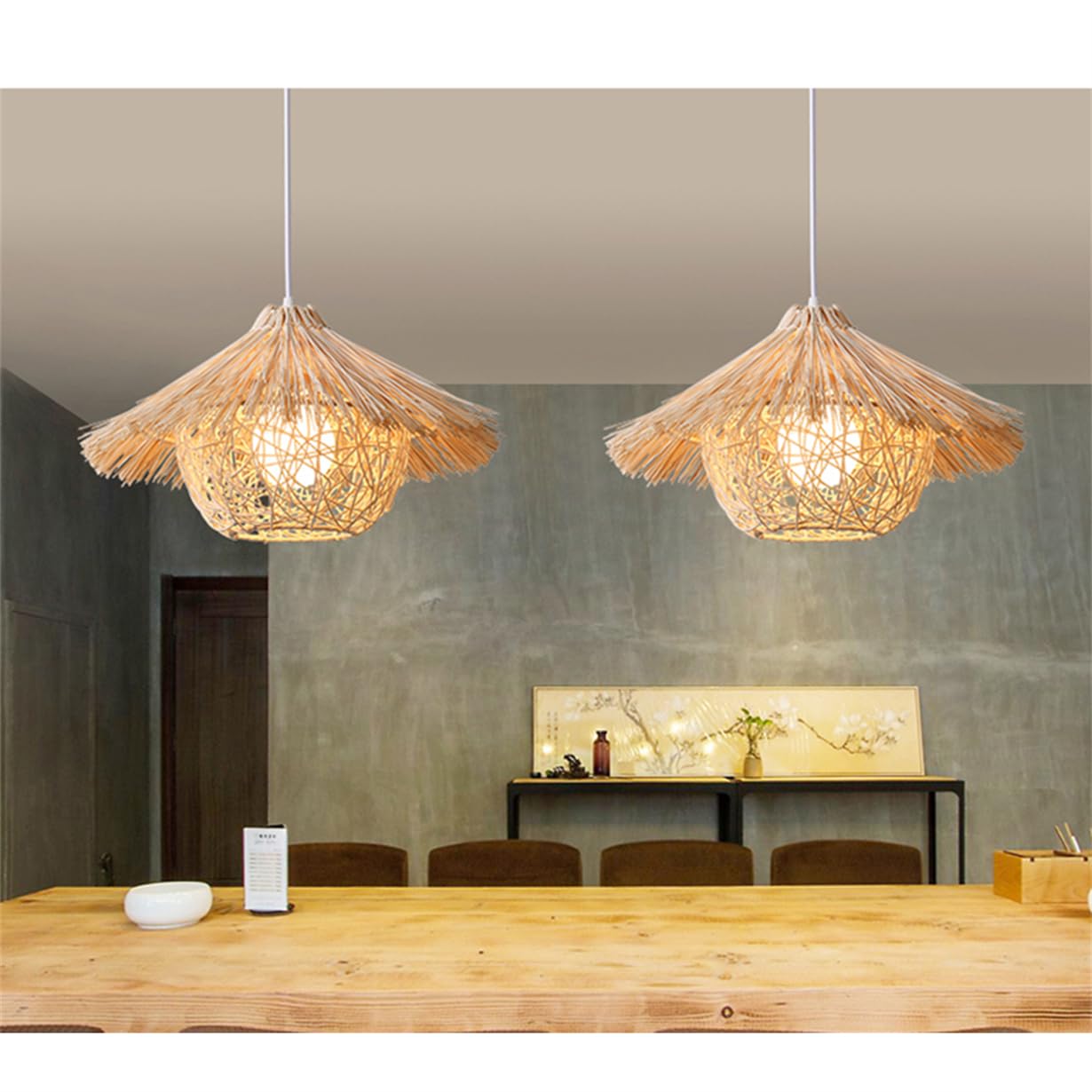 Lampada A Sospensione In Vimini Con Paralume In Rattan, Paralume Intrecciato A Nido D'uccello 19,7 Pollici, Lampadario In Vimini Intrecciato A Mano A 1 Livello In Rattan Bohémien