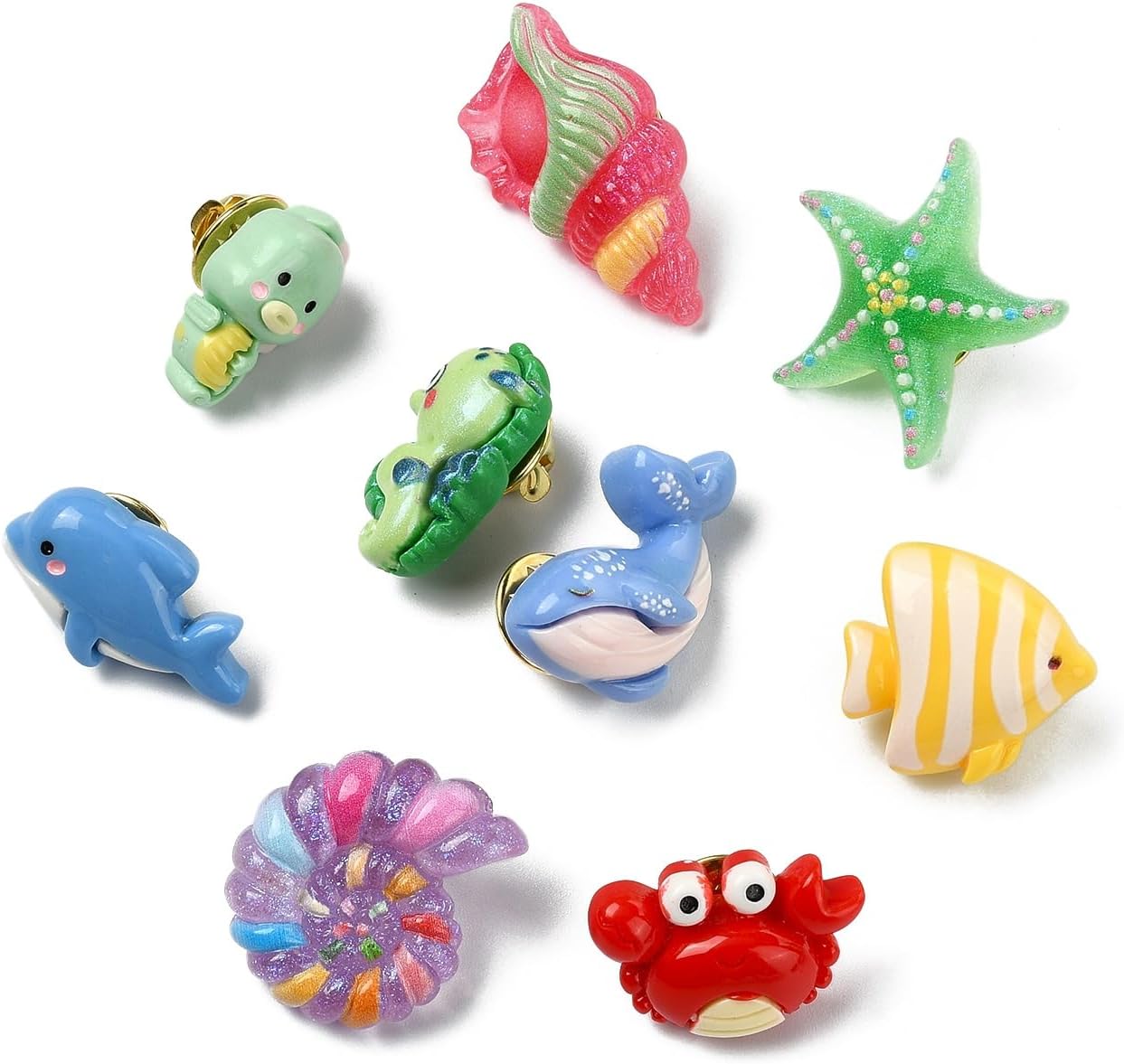 Ipotkitt 15 pcs 15 Styles Resin Cute Ocean Animals Brooches Crab Shell Fish Dolphin Seahorse Alloy Pins Backs for DIY Crafts Dress Clothes Backpacks Bags Hats Jeans Ties Decor